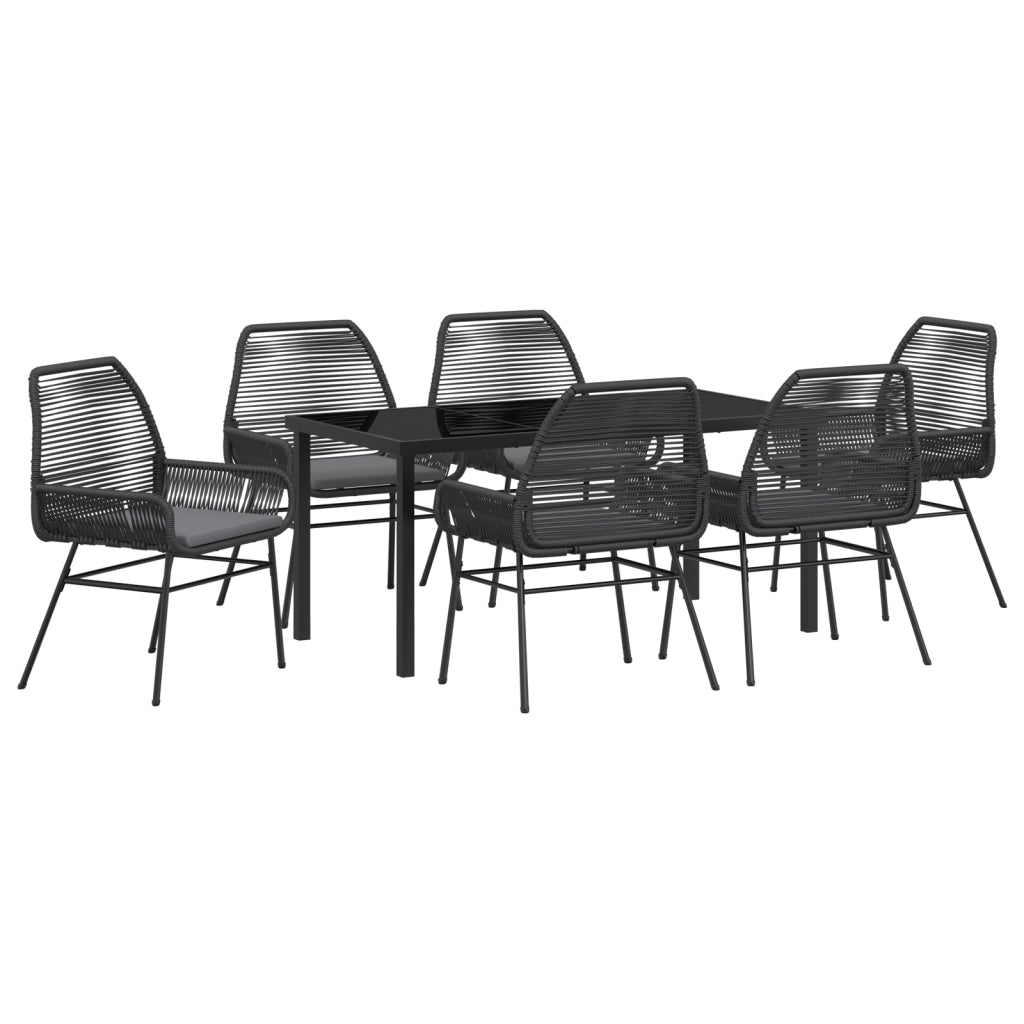 Set da Pranzo da Giardino 7 Pezzi con Cuscini in Rattan Nero