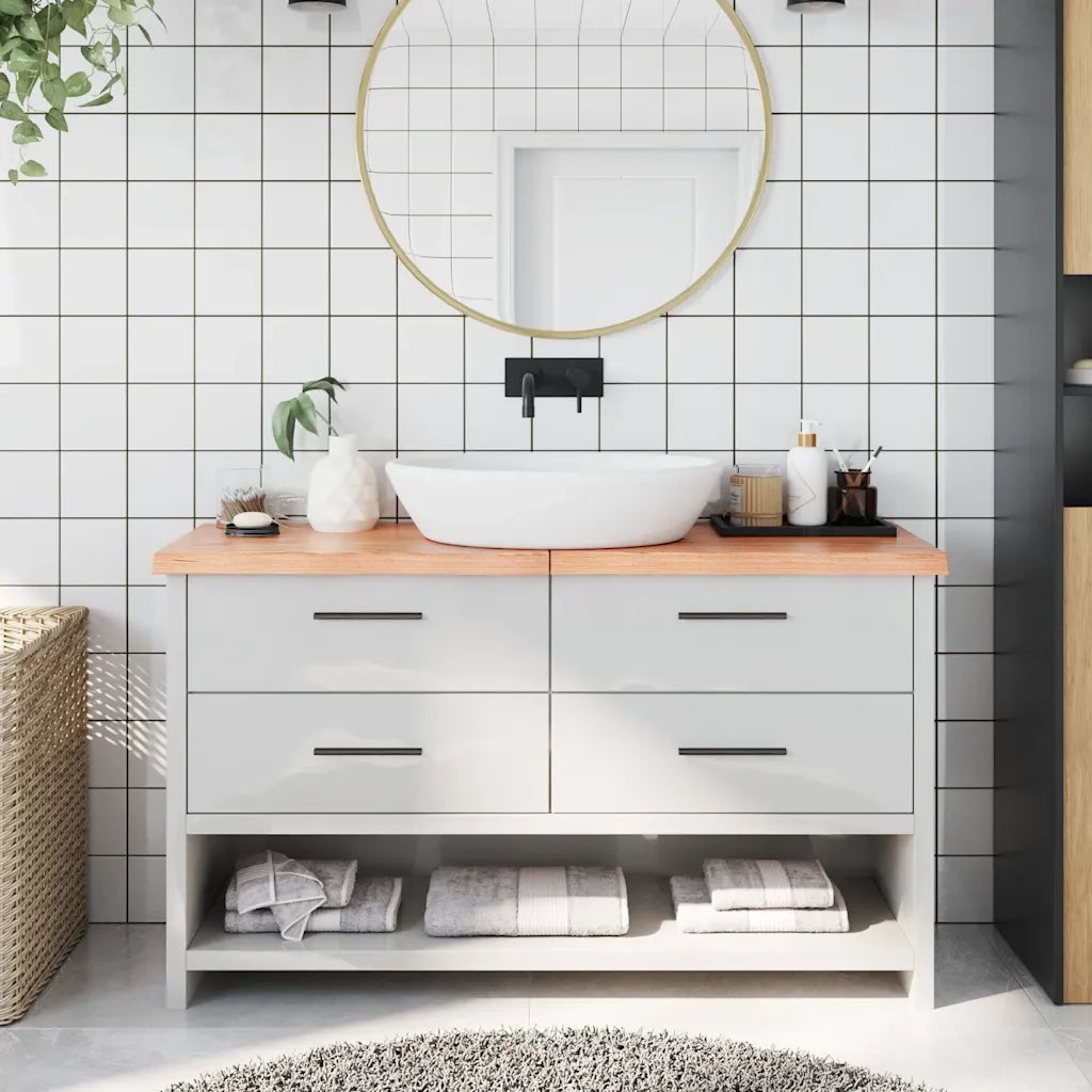 Piano Bagno Marrone 140x30x(2-4) cm Legno Massello Trattato 3156145