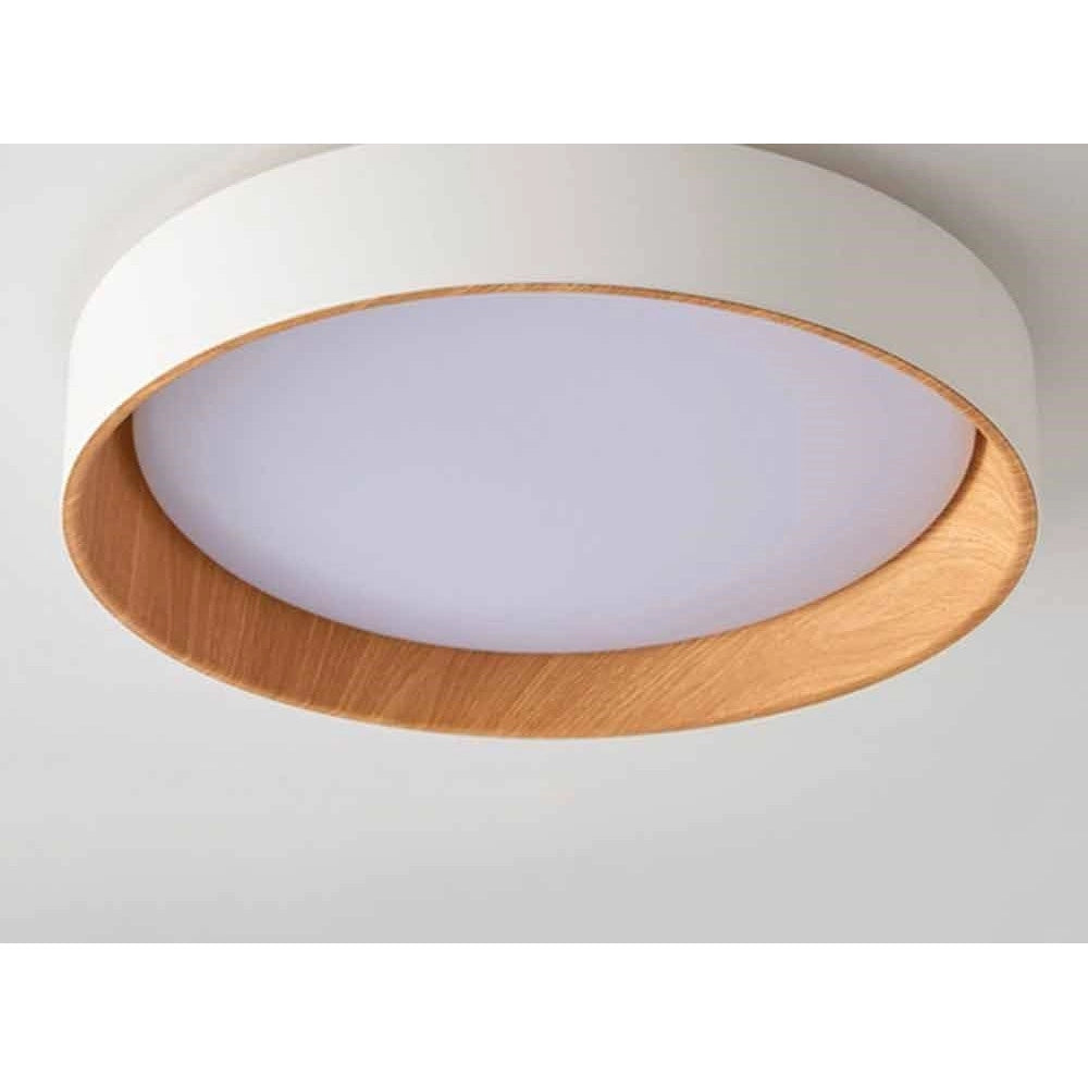 Trade Shop - Plafoniera Led A Soffitto 68w Rotonda Bianco Con Venature Legno Luce 6500k 32774 -