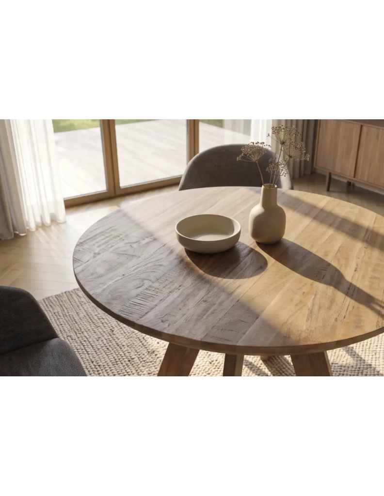 Tavolo da pranzo rotondo ELYA 100 cm in legno massello di mango – 4 posti