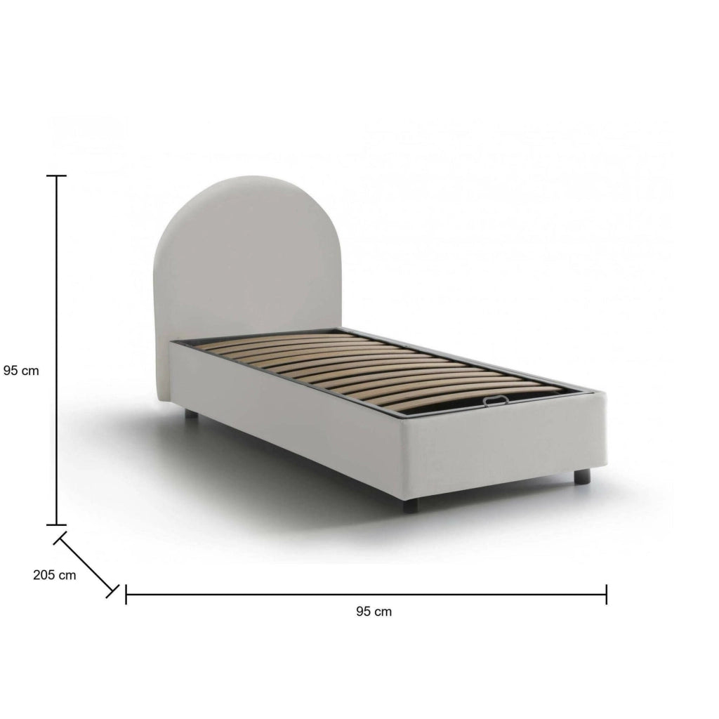 Letto singolo Fedra, Letto contenitore con rivestimento in ecopelle, Made in Italy, Apertura frontale, adatto per materasso cm 80x190, Bianco