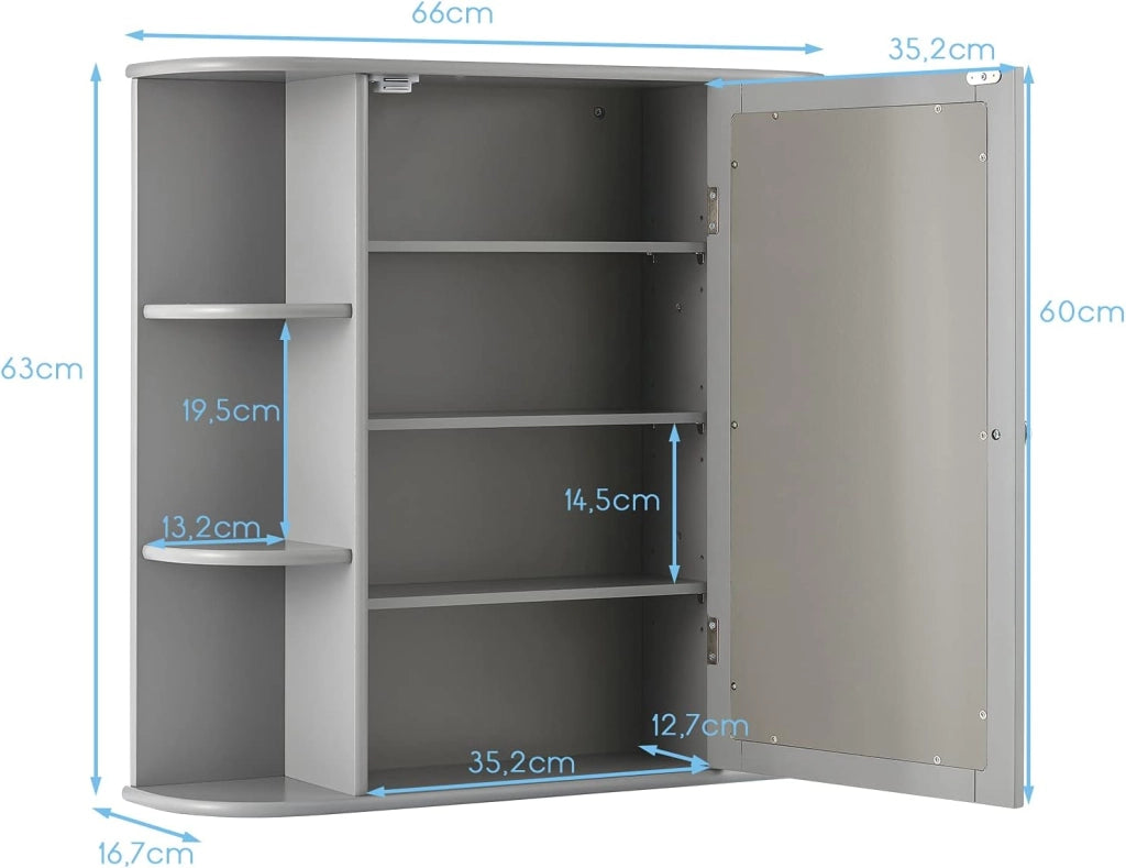 Armadietto del Bagno con Specchio, Armadietto di Legno Appeso con Mensole Regolabili, Armadietto dei Medicinali Multiuso per Bagno Salone Cucina (Grigio)