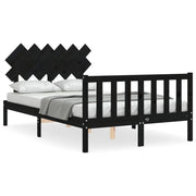 Letto matrimoniale | Letto per adulti | Giroletto con Testiera Nero Double in Legno Massello