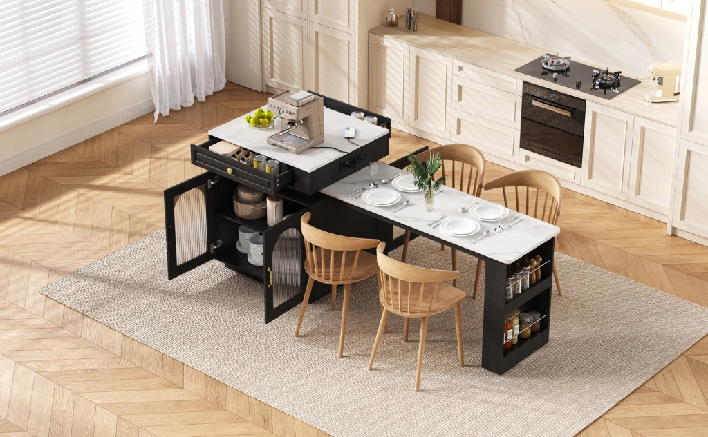Isola cucina estensibile con LED e ricarica USB/Type-C, nera