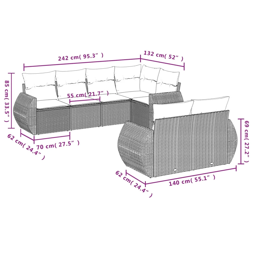 Set Divani da Giardino 7 pz con Cuscini Beige in Polyrattan 3253946