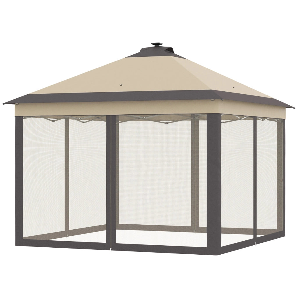 Tenda da Giardino Pieghevole con Luci LED e Zanzariere ¨C zephmum ¨C 3,3x3,3 m Beige