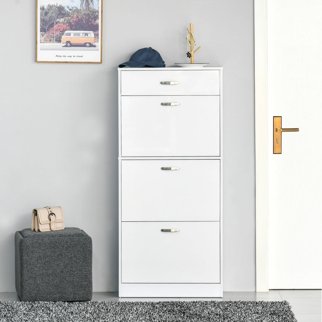 Scarpiera con 3 ante e cassetto scorrevole ¨C zephmum ¨C Bianco 62x24x135 cm