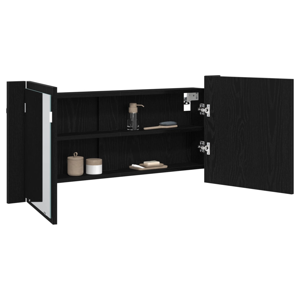 Specchio LED Rovere Nero 100x12x45 cm Legno Ingegnerizzato