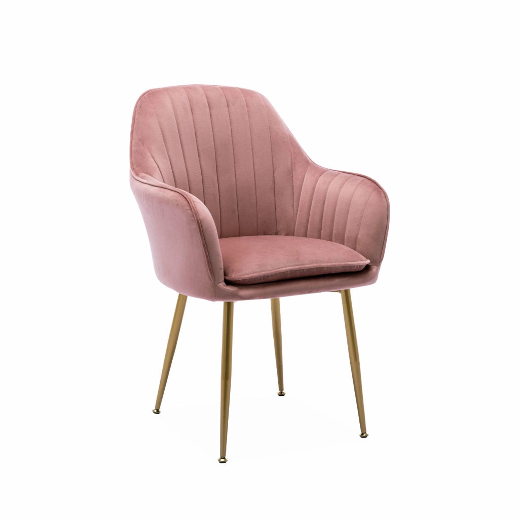 Poltrona in velluto con gambe in metallo, rosa antico
