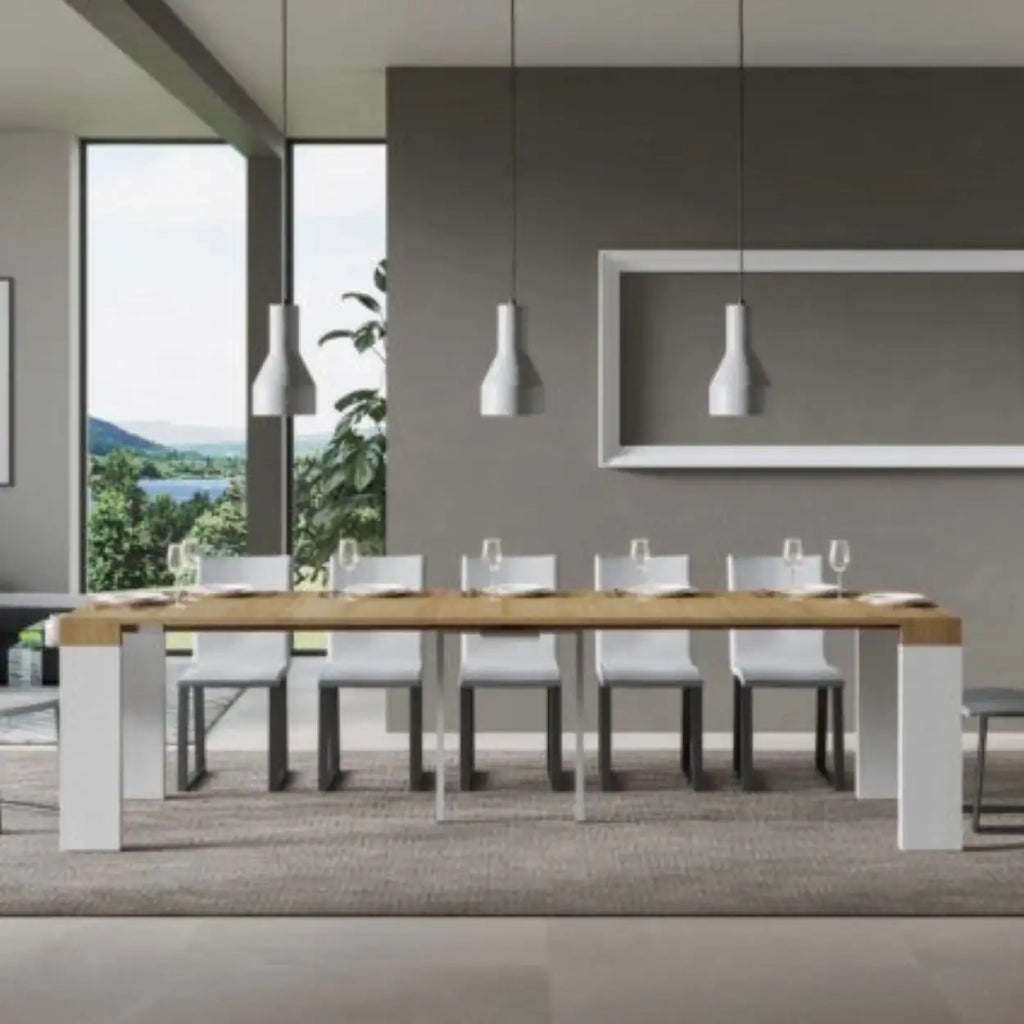 Consolle allungabile 90x40/300 cm Roxell Mix piano quercia natura - struttura bianco frassino