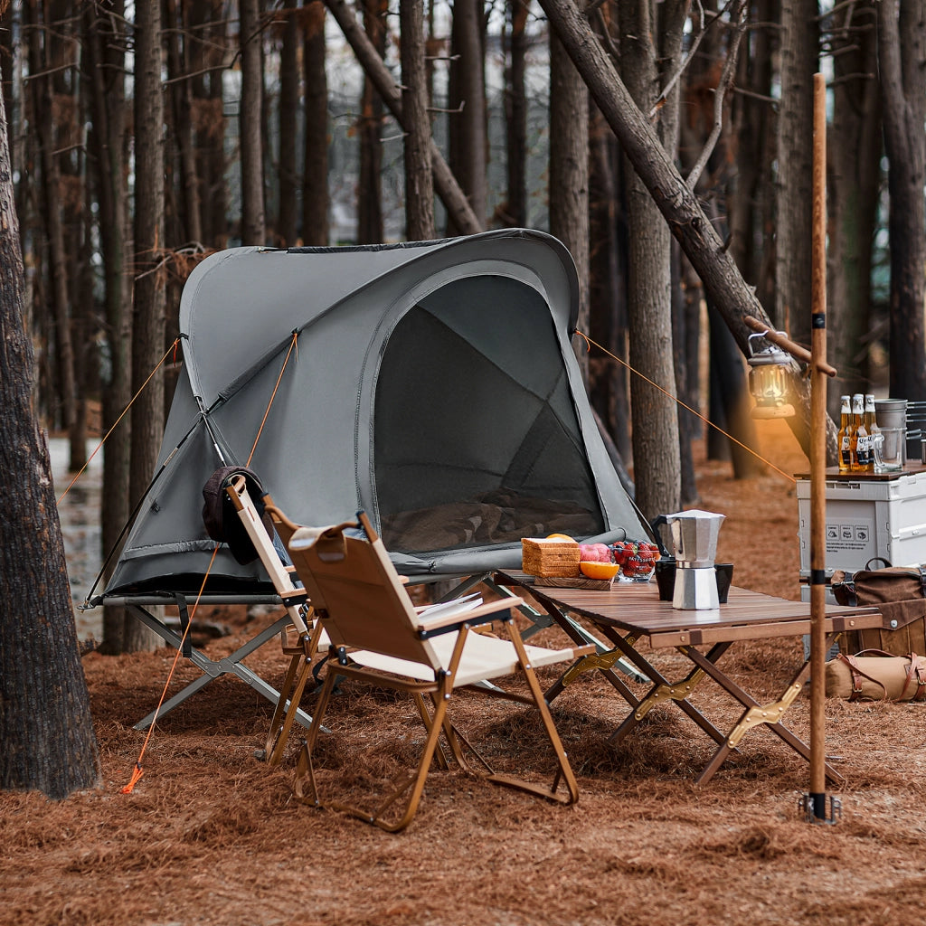 SoBuy Lettino da campeggio Brandina da campeggio con finestra Tenda da esterno Tenda singola pieghevole per 1 persona Grigio 194x87x147 cm OGS60-HG