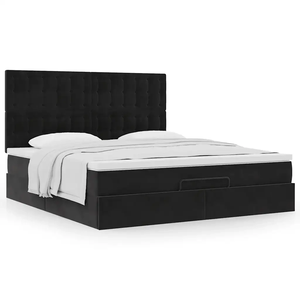 Struttura Letto Pouf con Materassi Nero 180x200 cm in Velluto 3313633