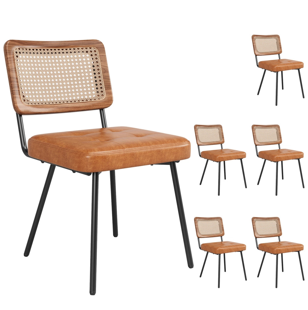 Sedia da pranzo 61x46x79 cm ergonomica con schienale in PE rattan; PU e metallo marrone