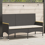 Panca da Giardino a 3 Posti-Sgabello-Panca da esterno con Cuscini Nera in Polyrattan
