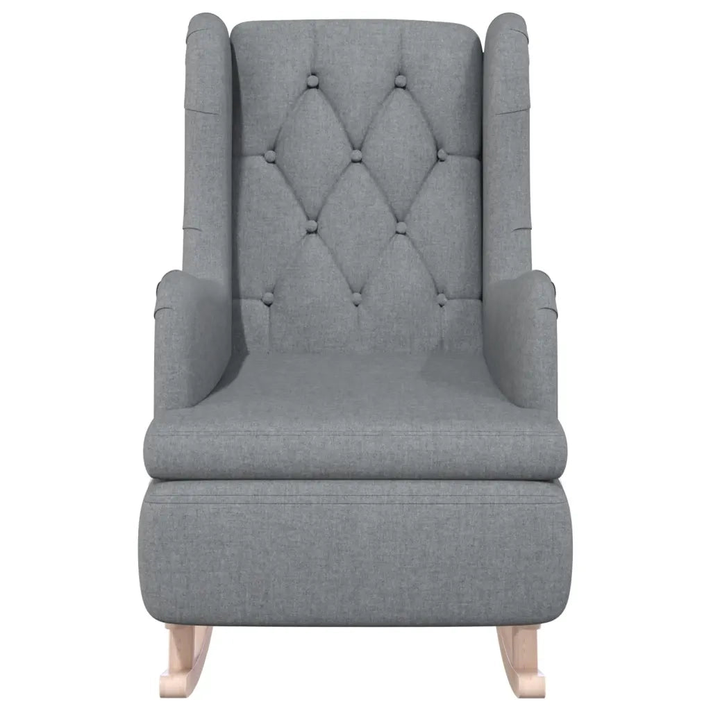 Poltrona Gambe a Dondolo | Sedia Relax Legno di Hevea Grigio Chiaro Tessuto