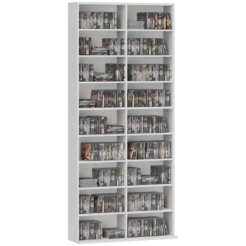 Libreria per DVD e CD ¨C Minimal ¨C 14 ripiani regolabili, 18 scomparti, bianco, 175x?x?