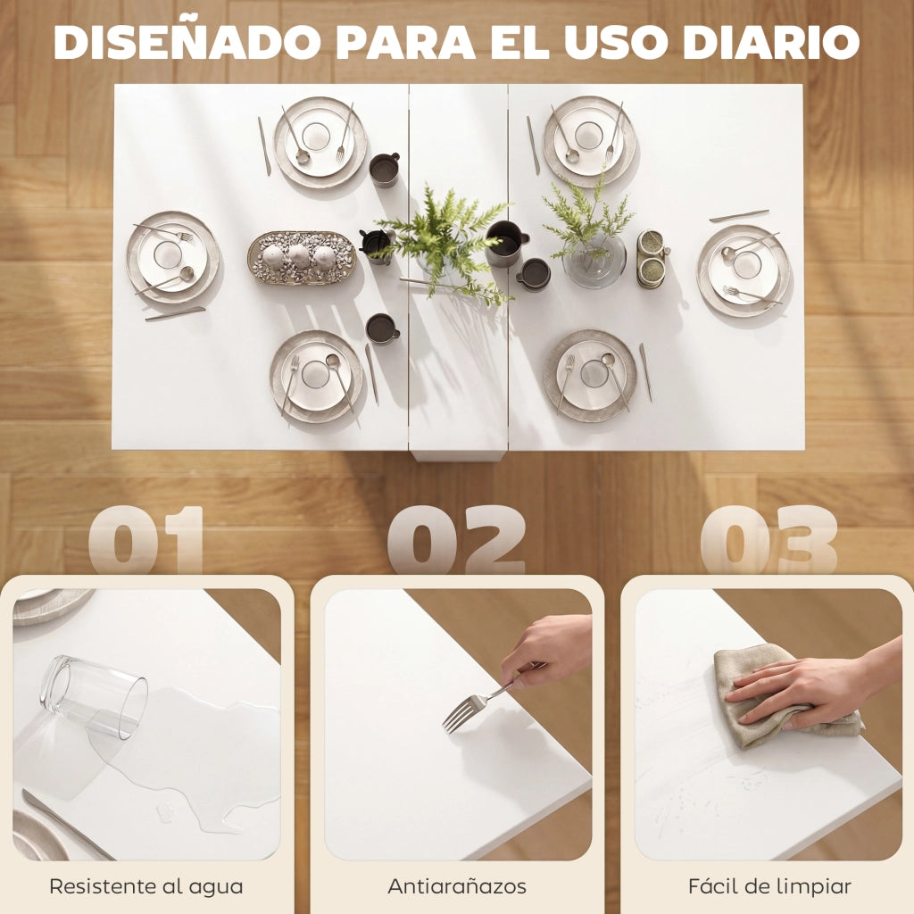 Tavolo da pranzo allungabile pieghevole con ruote ¨C zephmum ¨C bianco 75x140x74 cm