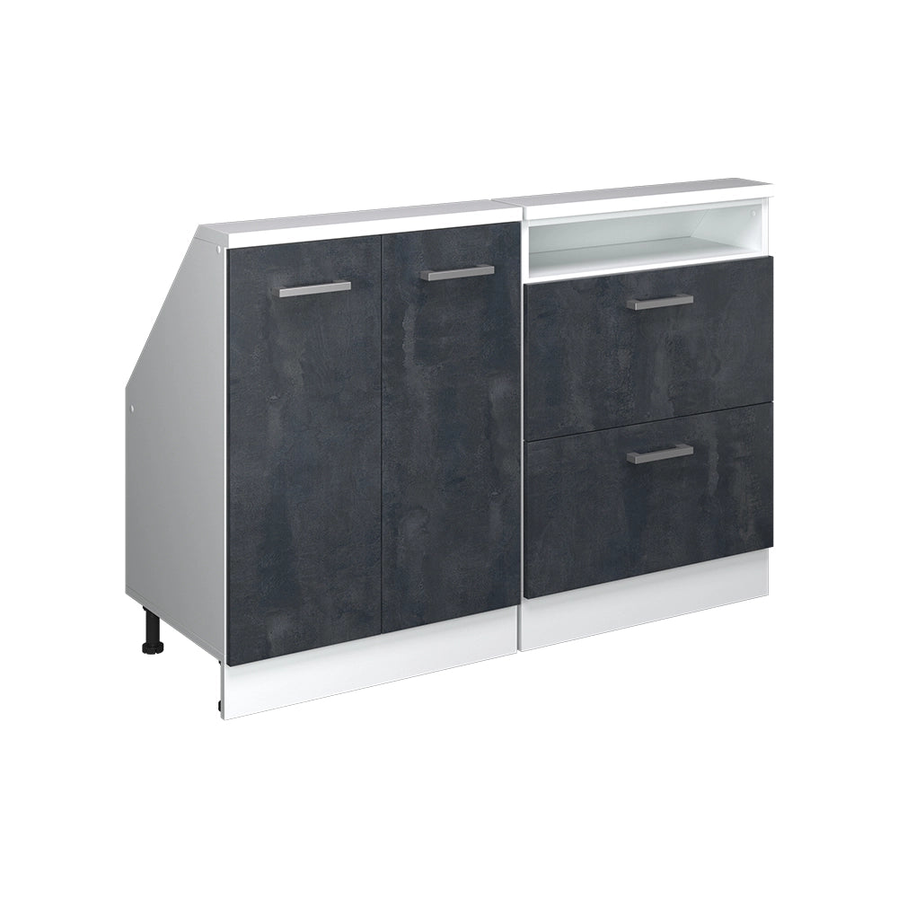 Mobile cucina sottotetto R-Line Calce nera/Bianco 120 cm Set di 2 Vicco
