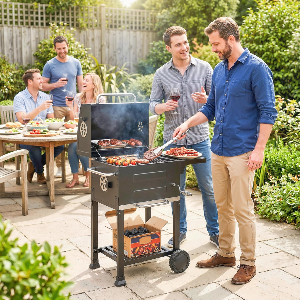 Grill da Giardino Wagon ¨C Zephmum ¨C Grigio con Termometro e Tavolino Laterale