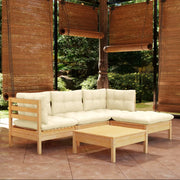 Set Divani da Giardino 5 pz con Cuscini Crema Massello di Pino 3096352