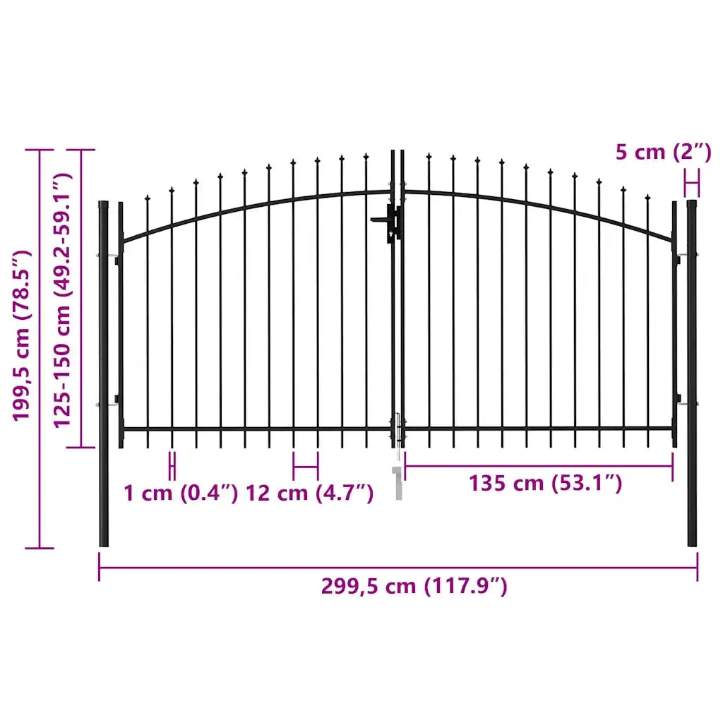Cancello per recinzione Woerden Doppia porta con punta superiore 299,5x199,5 cm 146028