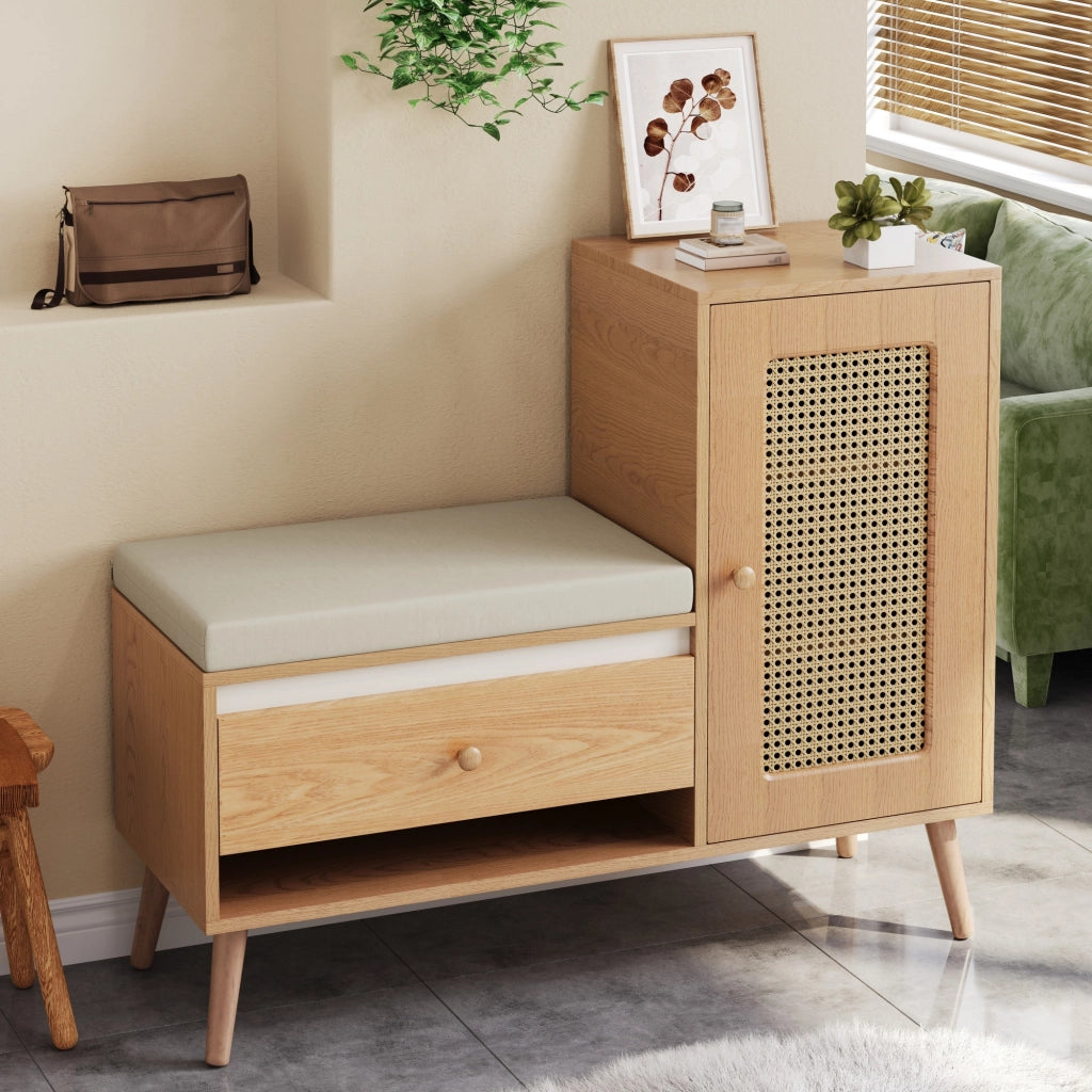 Scarpiera con Panca e Cuscino ¨C Xylo ¨C Rattan, Cassetti, Ante, Ripiani, Ingresso