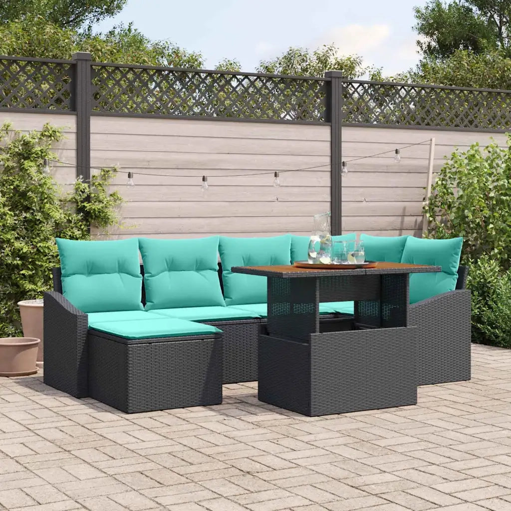 Set da Pranzo per Giardino con cuscino 7 pcs Nero e Verde acqua 3349864