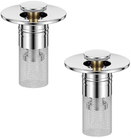 Stopper per tubo di scarico 2 in 1 - Acciaio inossidabile - Filtro per capelli - Chiusura per vasca da bagno - Filtro pop-up - Per tubi di scarico da 28-32mm - Chiusura per tubo di scarico