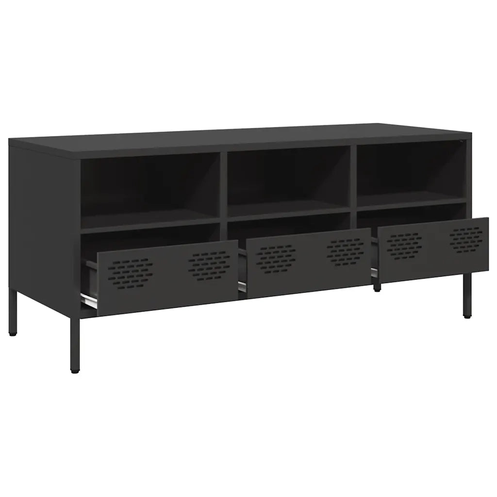 Mobile TV-Credenza per TV-Console TV Nero 101,5x39x43,5 cm in Acciaio Laminato a Freddo 385616