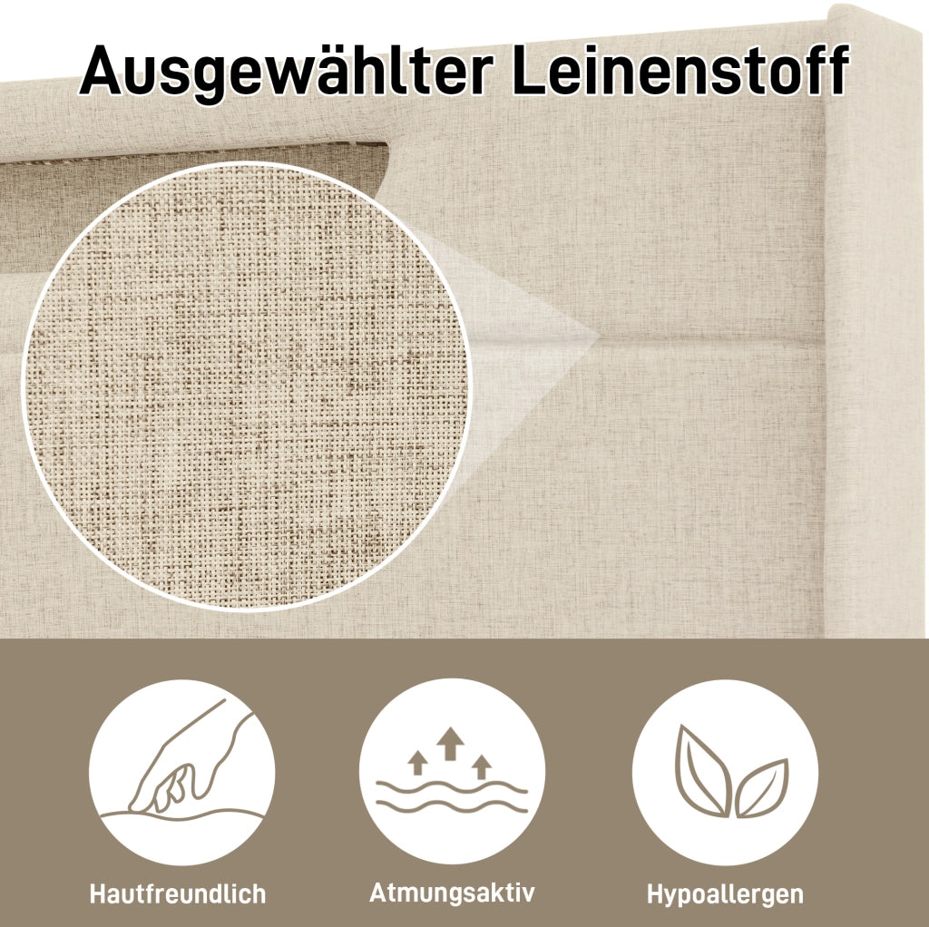 Letto imbottito 140x200 cm beige con LED, USB-C e contenitore