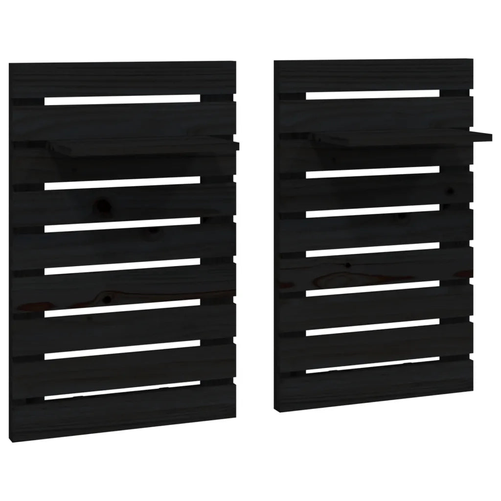 Mensole da Letto a Parete 2 pz Nero Legno Massello di Pino 824772