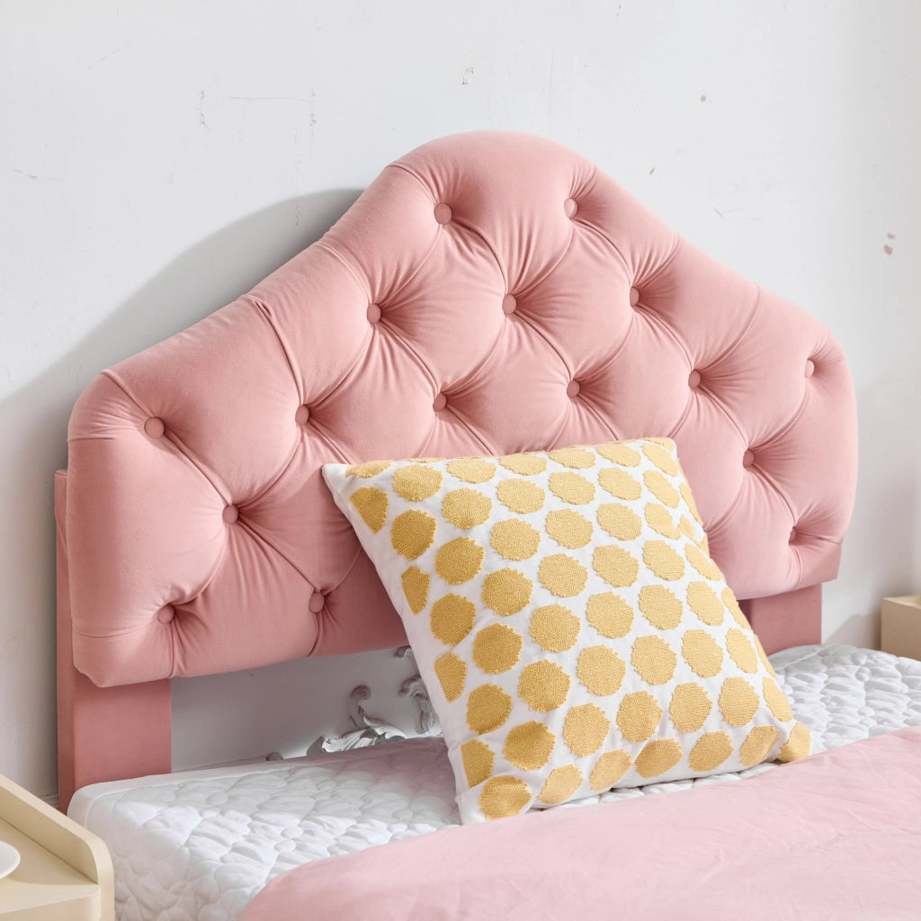Letto Singolo Imbottito con Testiera Regolabile ¨C MINIMAL ¨C Velluto Rosa, Doghe in Legno, 90x200