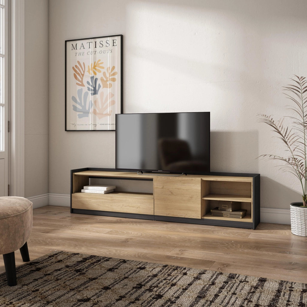 Mobile TV Soggiorno, 207x50x37 cm, Per TV fino a 80", Mobile Soggiorno, Rovere e nero