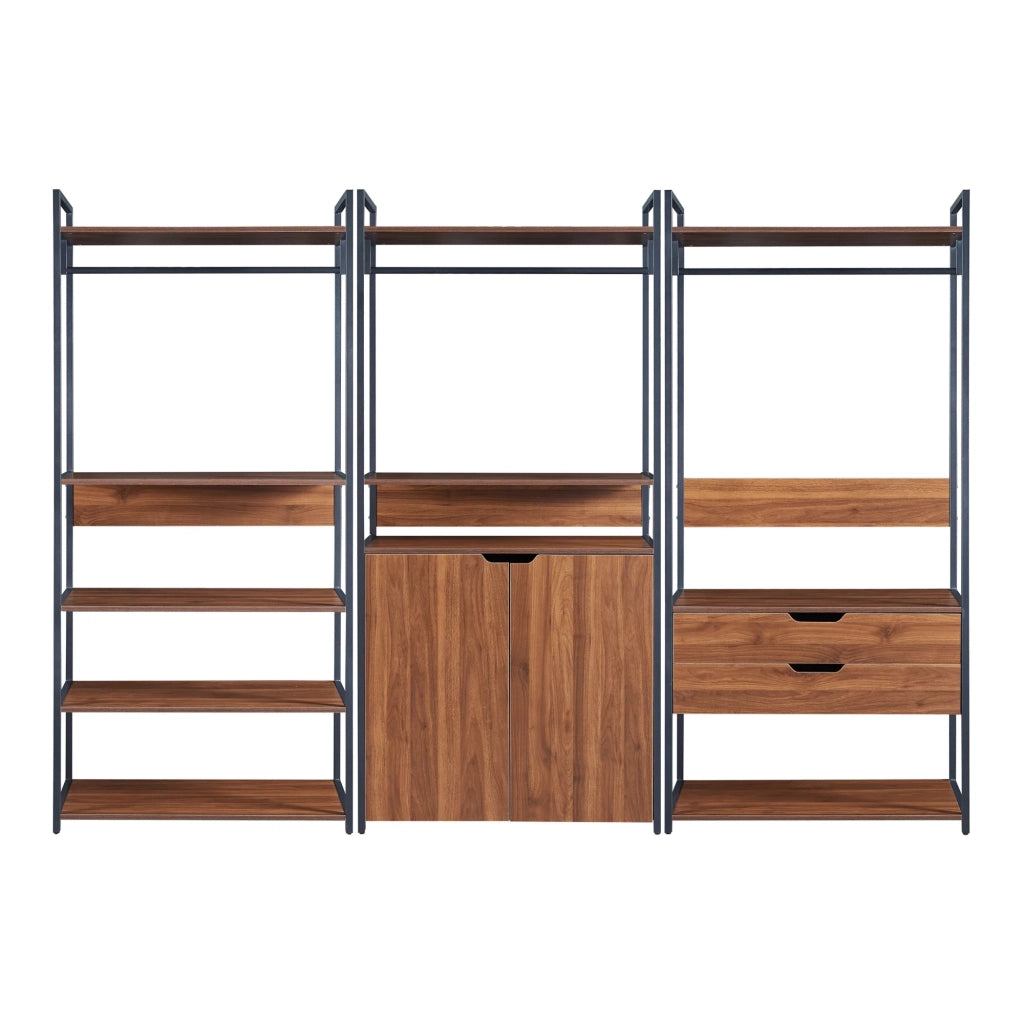 Set di 3 appendiabiti organizer portaoggetti armadio con 2 cassetti e 9 ripiani effetto noce nero 03_0009397