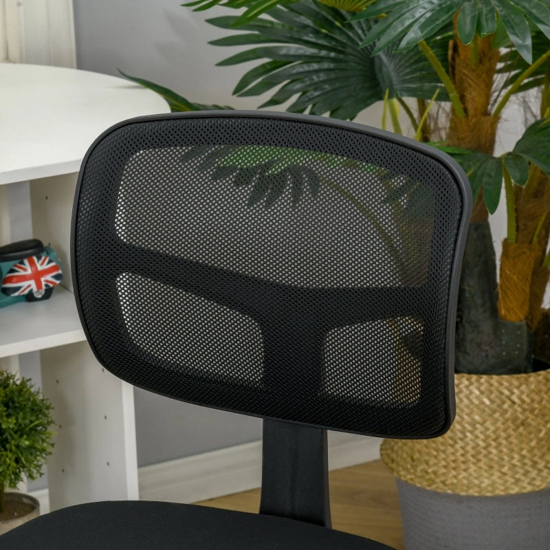 Sedia da ufficio ergonomica girevole con altezza regolabile senza braccioli e rotelle per scrivania in tessuto nero