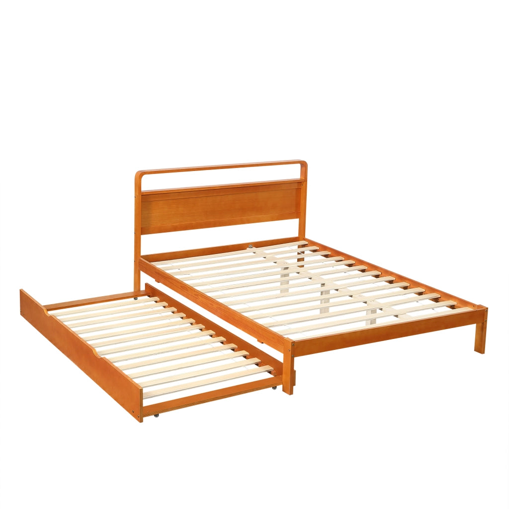 Letto Estraibile 140x200 cm e 90x190 cm; Letto Matrimoniale - 2-in-1 - Legno Naturale