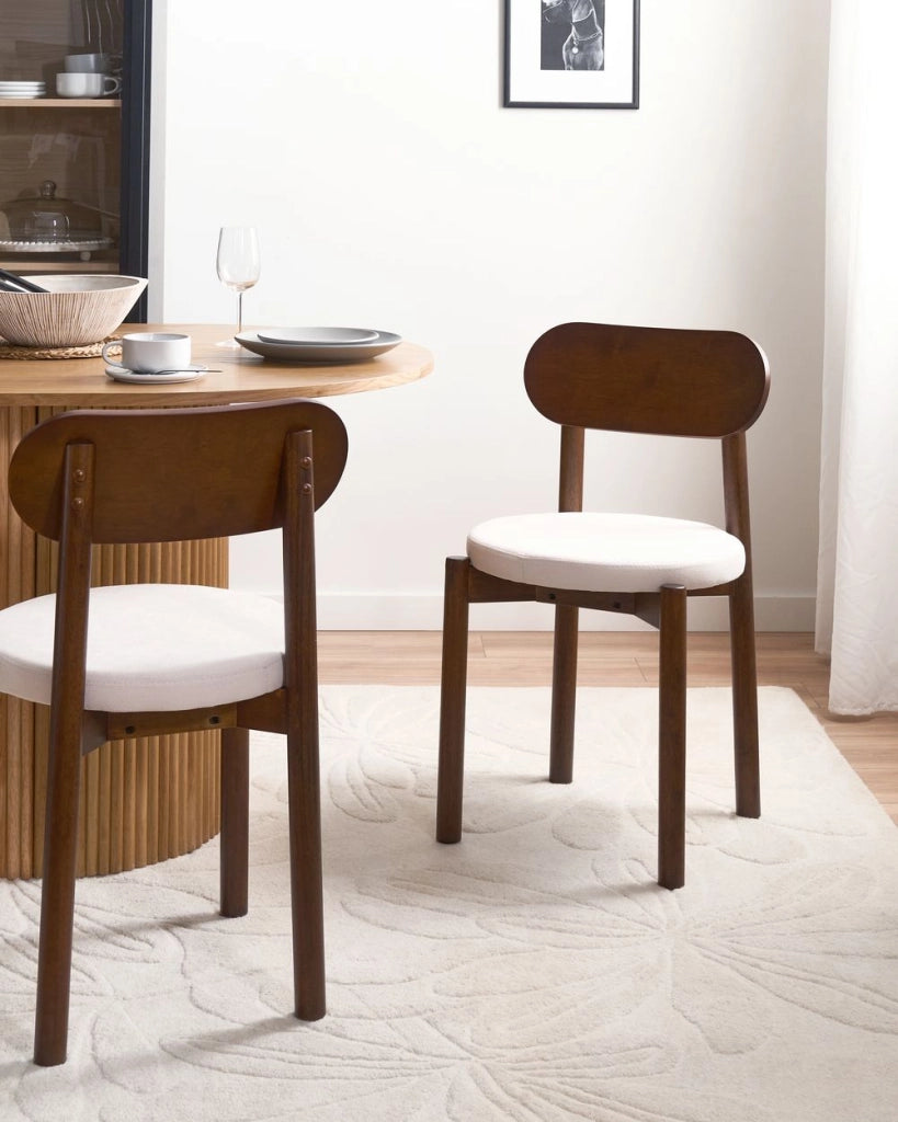 Set di 2 sedie da pranzo con seduta in tessuto e struttura in legno, senza braccioli marrone e beige chiaro stile scandinavo