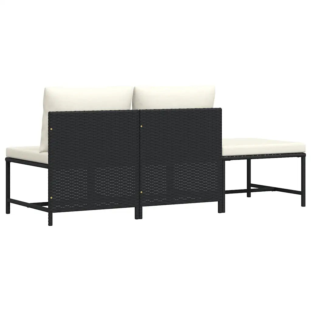Set Divani da Giardino 3 pz con Cuscini in Polyrattan Nero 313514
