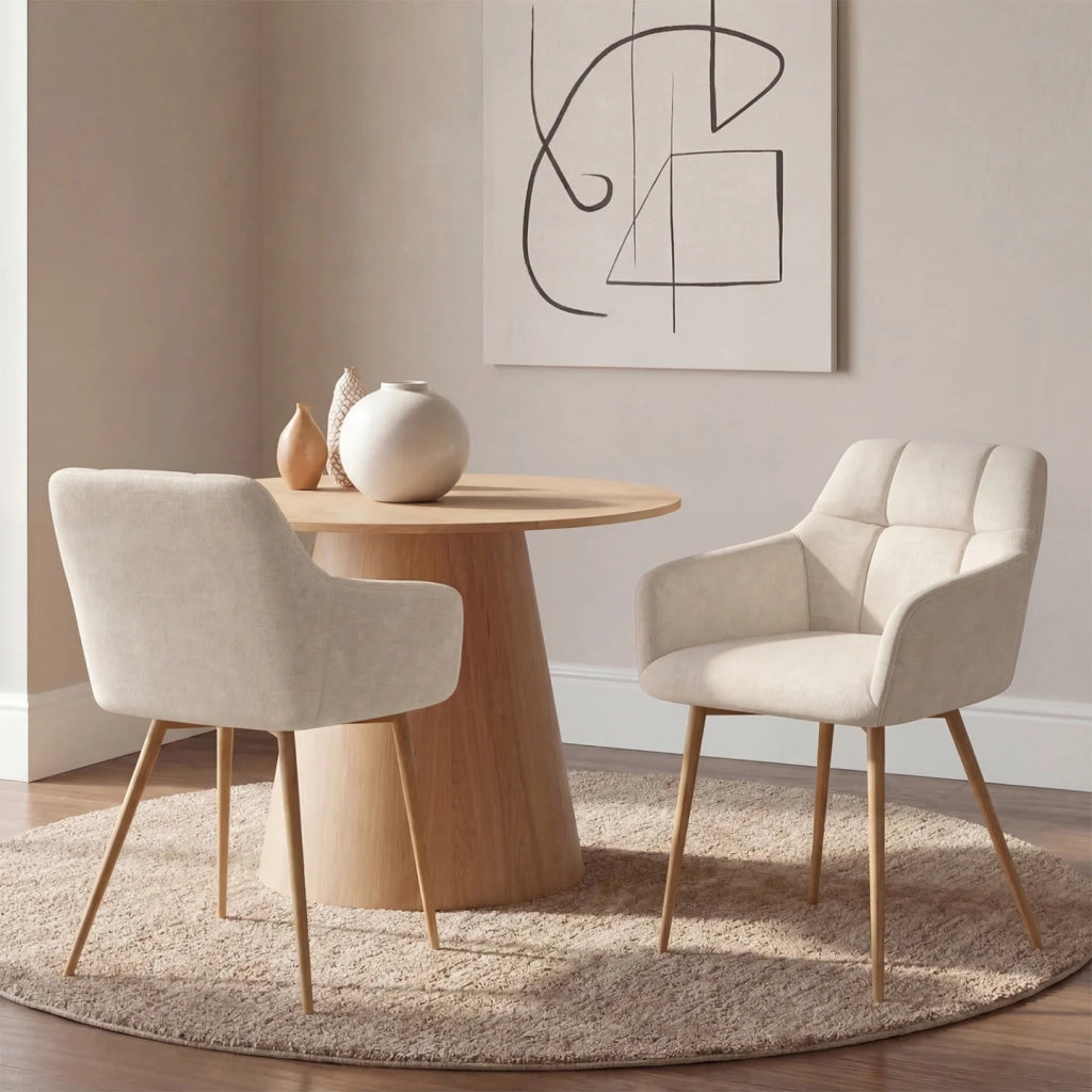 IDMarket - Set di 2 sedie GINA in tessuto cinigliato beige con gambe effetto legno