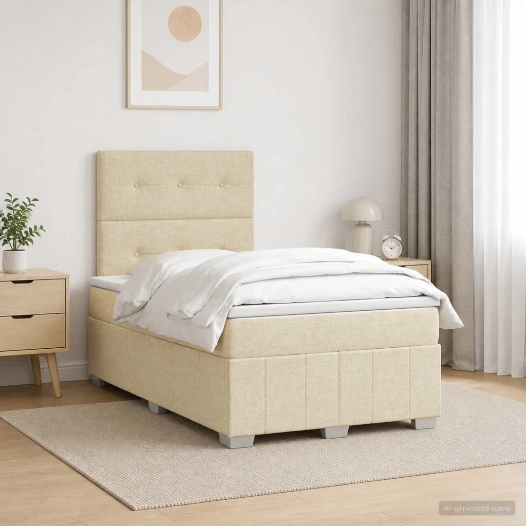 Letto Box Spring LED con Materasso Crema 120 x 190 cm Tessuto 3455561