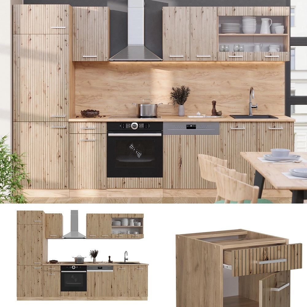 Cucina componibile R-Line Rovere artigianale/Rovere dorato 300 cm, PL Rovere Vicco