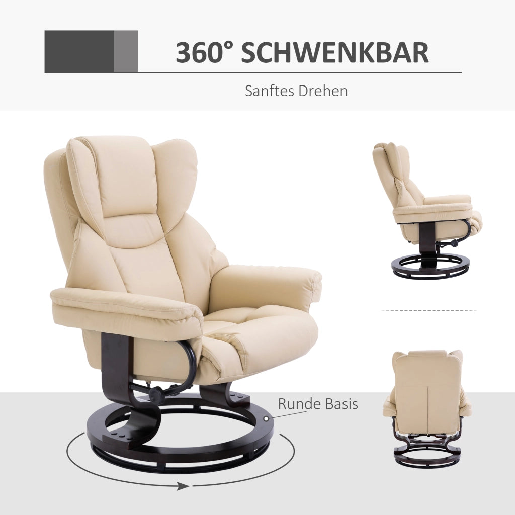 POLTRONA RELAX Girevole con poggiapiedi Set da 2 pezzi 80x79x100 cm Similpelle Crema