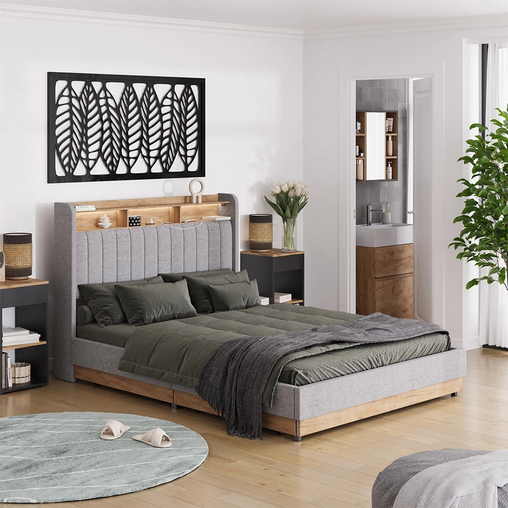 Vitalispa Letto imbottito Grigio 140x200 cm con 4 cassetti