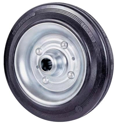 RUOTA GOMMA NERA 112 AVO - DISCO ACCIAIO + CUSCINETTI A RULLI D.MM 100X30- 4 pezzi