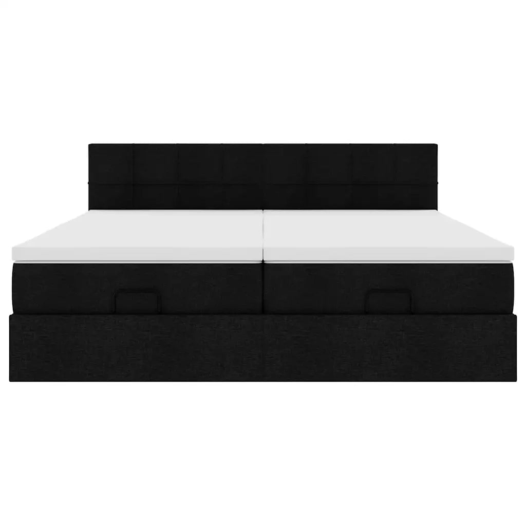 Struttura Letto Pouf con Materassi Nero 180x200 cm in Tessuto 3312845