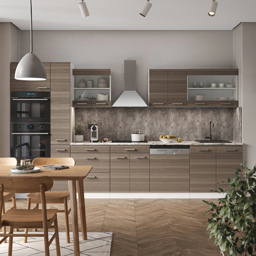 Vicco Mobile da cucina Grigio prezioso/bianco 350 cm con armadio alto, PL Marmo