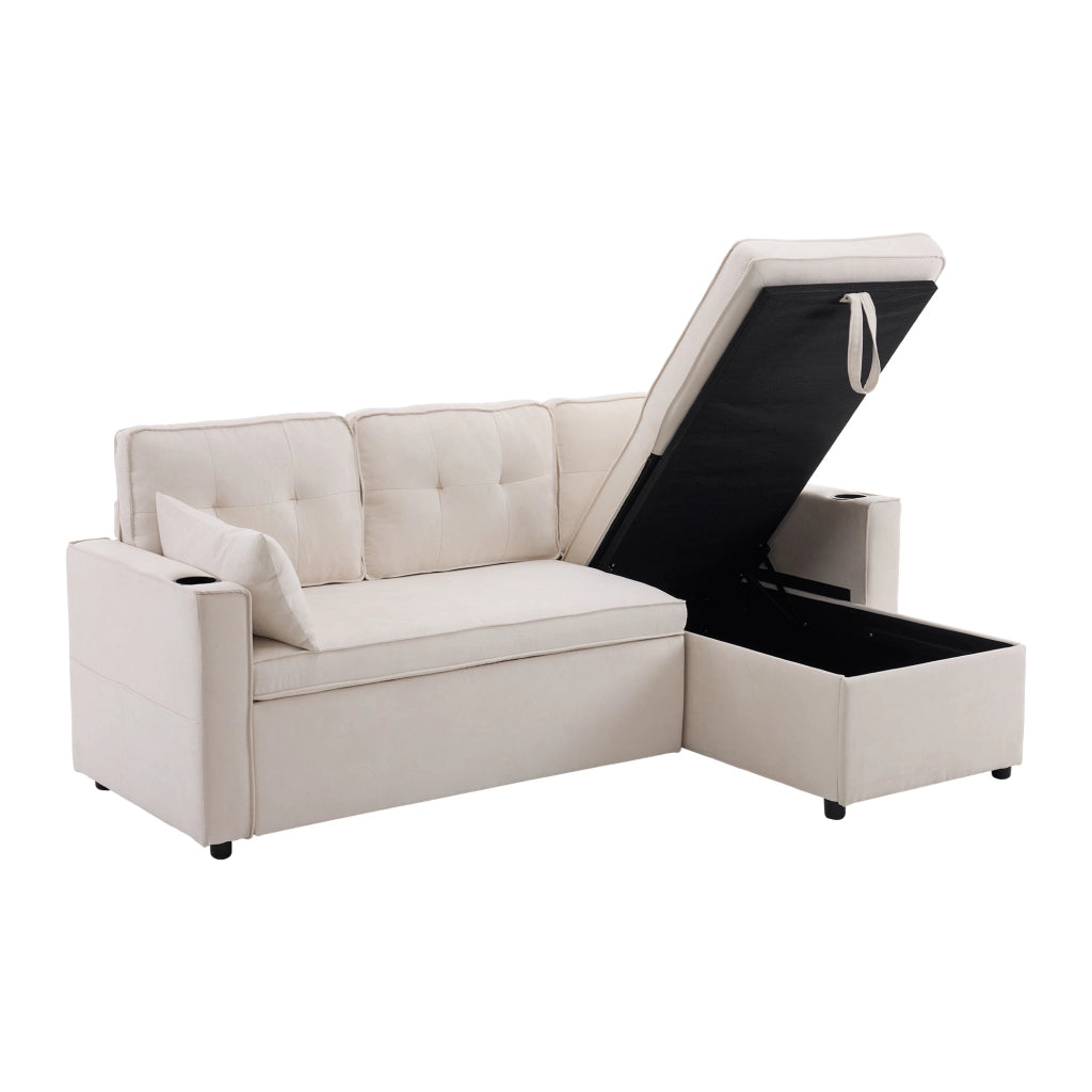Divano Letto Angolare con Contenitore e Portabicchieri ¨C MINIMAL ¨C Tessuto, Reversibile