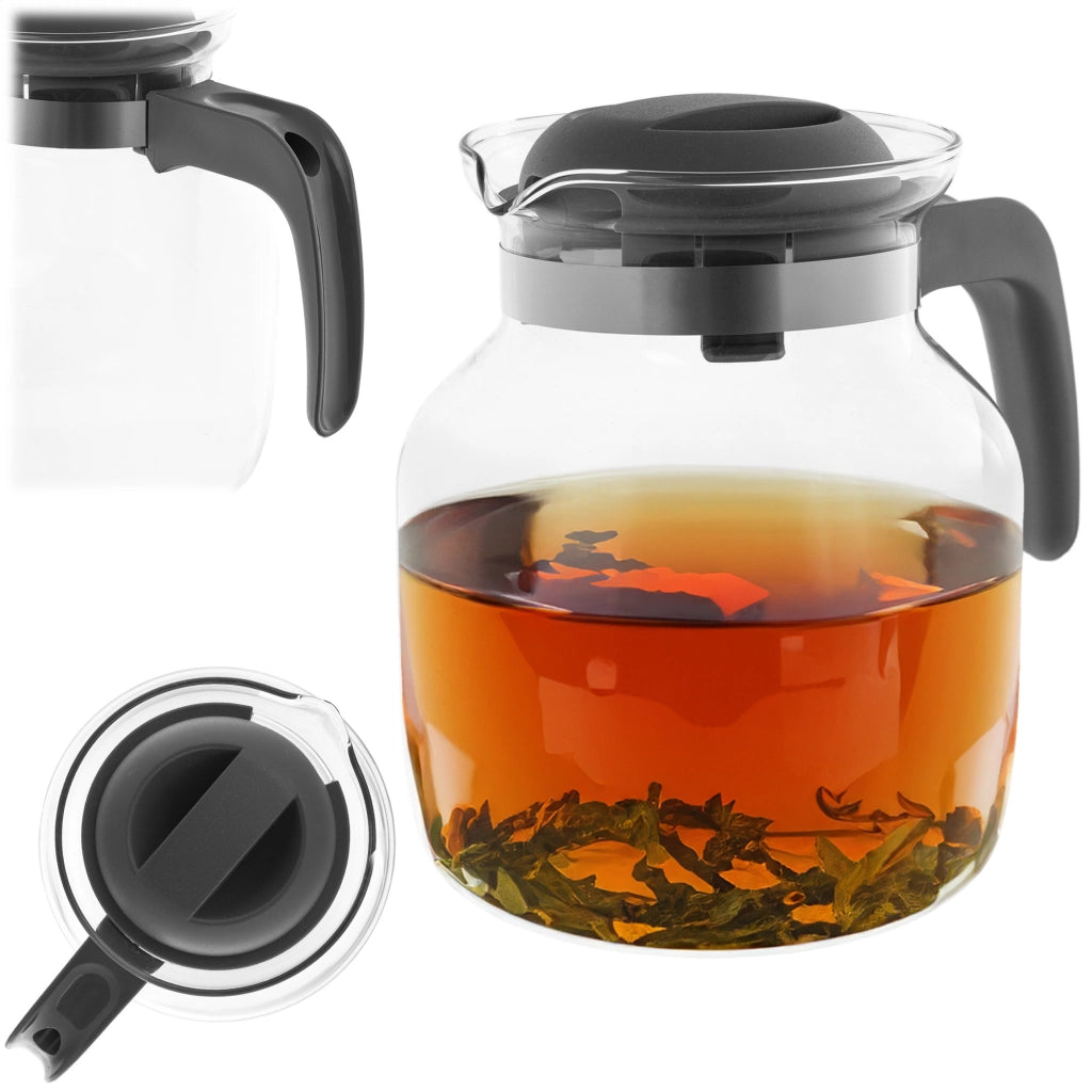 KADAX Brocca in vetro per tè e caffè da 1,5 l, resistente al calore, con coperchio, colore grigio.