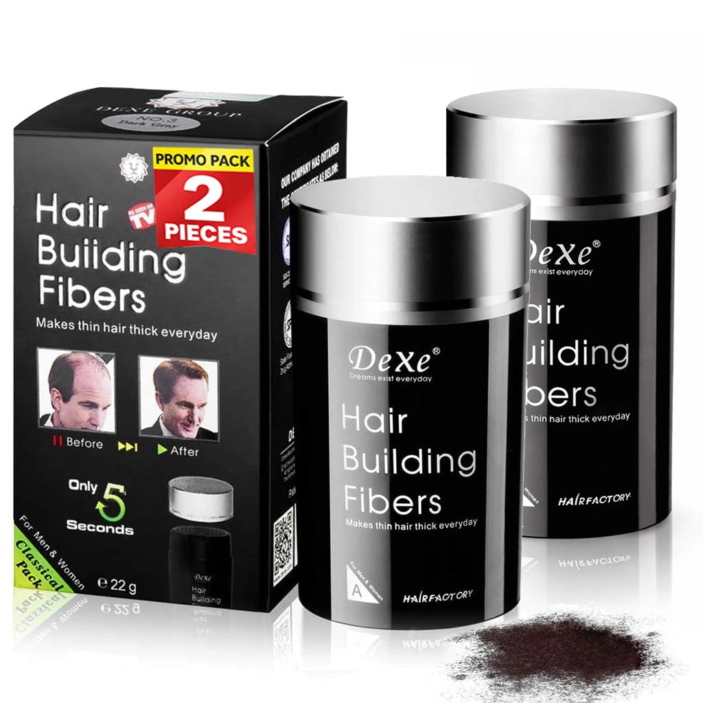 Fibre Capelli x 2 Barattoli Volumizzante Polvere per capelli Correttore Nero 22g