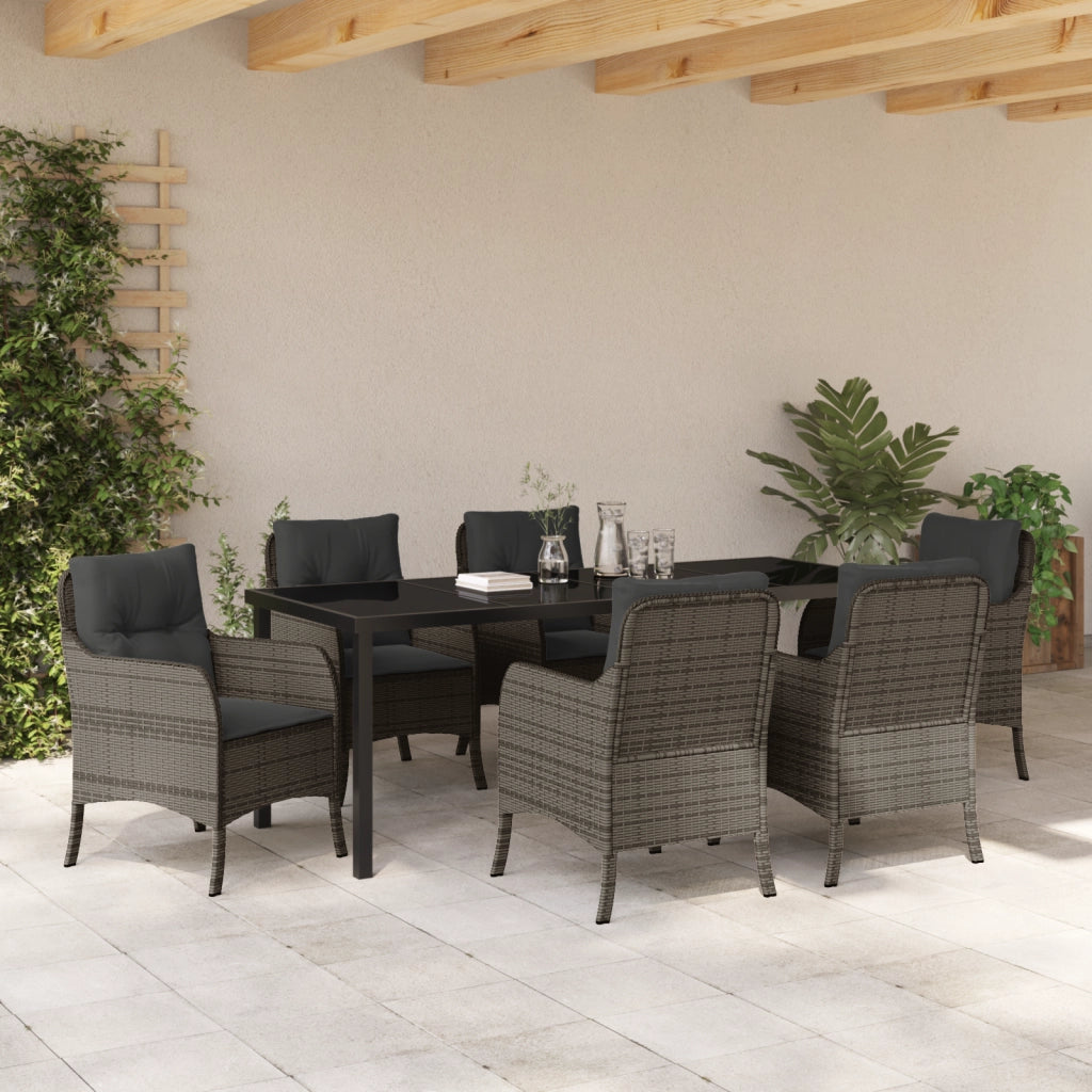 Set da pranzo da giardino 7 pezzi con cuscini Grigio Polyrattan